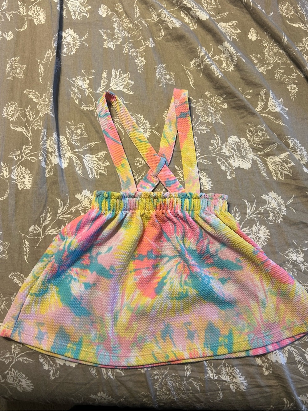 Nickelodeon Pastel Tie-Dye Kids Suspender Skirt - Pink, Yellow, Blue